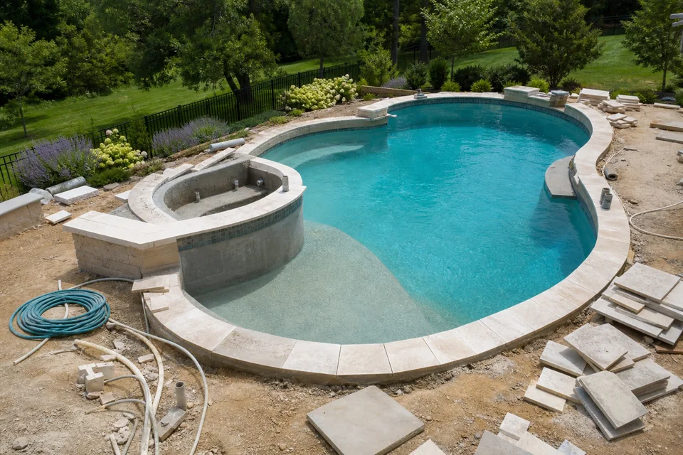 Residential swimming pool under construction